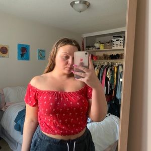 Red off the shoulder top